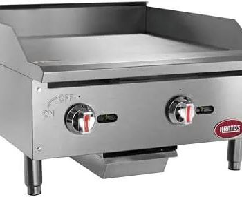 Kratos 24" Wide Commercial Countertop Griddle, Gas Hot Plate for Restaurants, Manual Controls, 2 Independent Burners, Powerful 60,000 BTU Output (29Y-004)